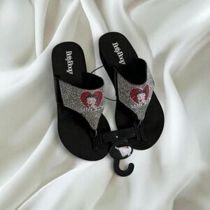 NWT Betty Boop black rhinestone platform wedge thong sandals y2k vintage